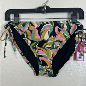 NEW Ninety Nine Degrees Black and Multicolor Floral Bikini Bottom‎